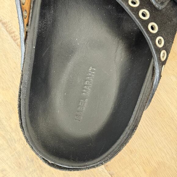Isabel Marant Black Suede Studded Sandals Size 38 –Designer Double Buckle Slides - Picture 3 of 5